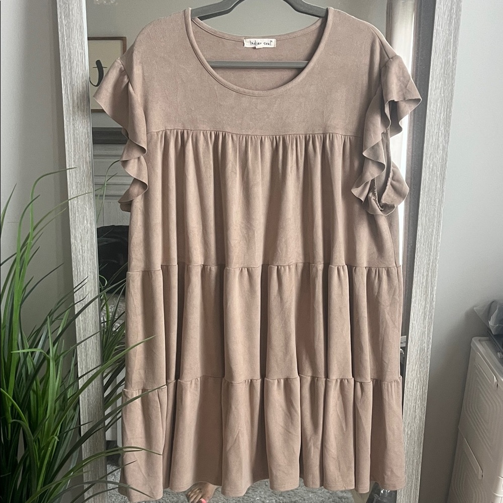 Umgee Ruffle Sleeve Tiered Brown Tunic